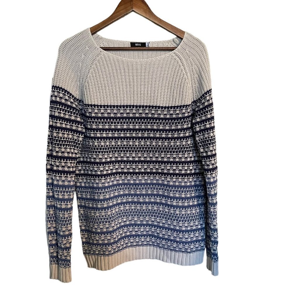 BDG Urban Outfitters Womens Blue Chunky Knit Ribbed Colorblock Sweater Medium